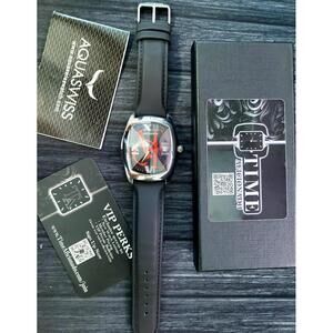 Rare Aquaswiss Mens Red Ice‎ Prism Crystal Swiss Date Watch